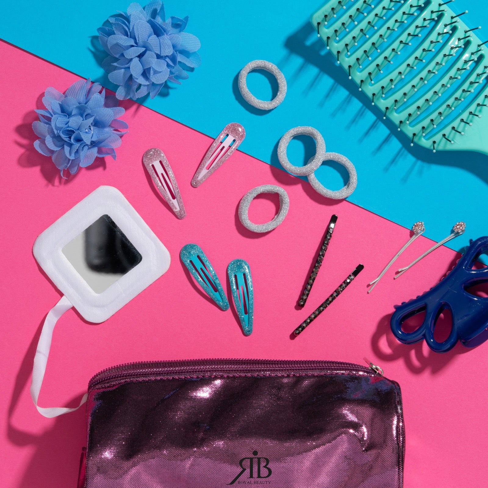 Set mit 4 Strass-Haarklemmen in Lila und Rosa - Haaraccessoires | Royal Beauty