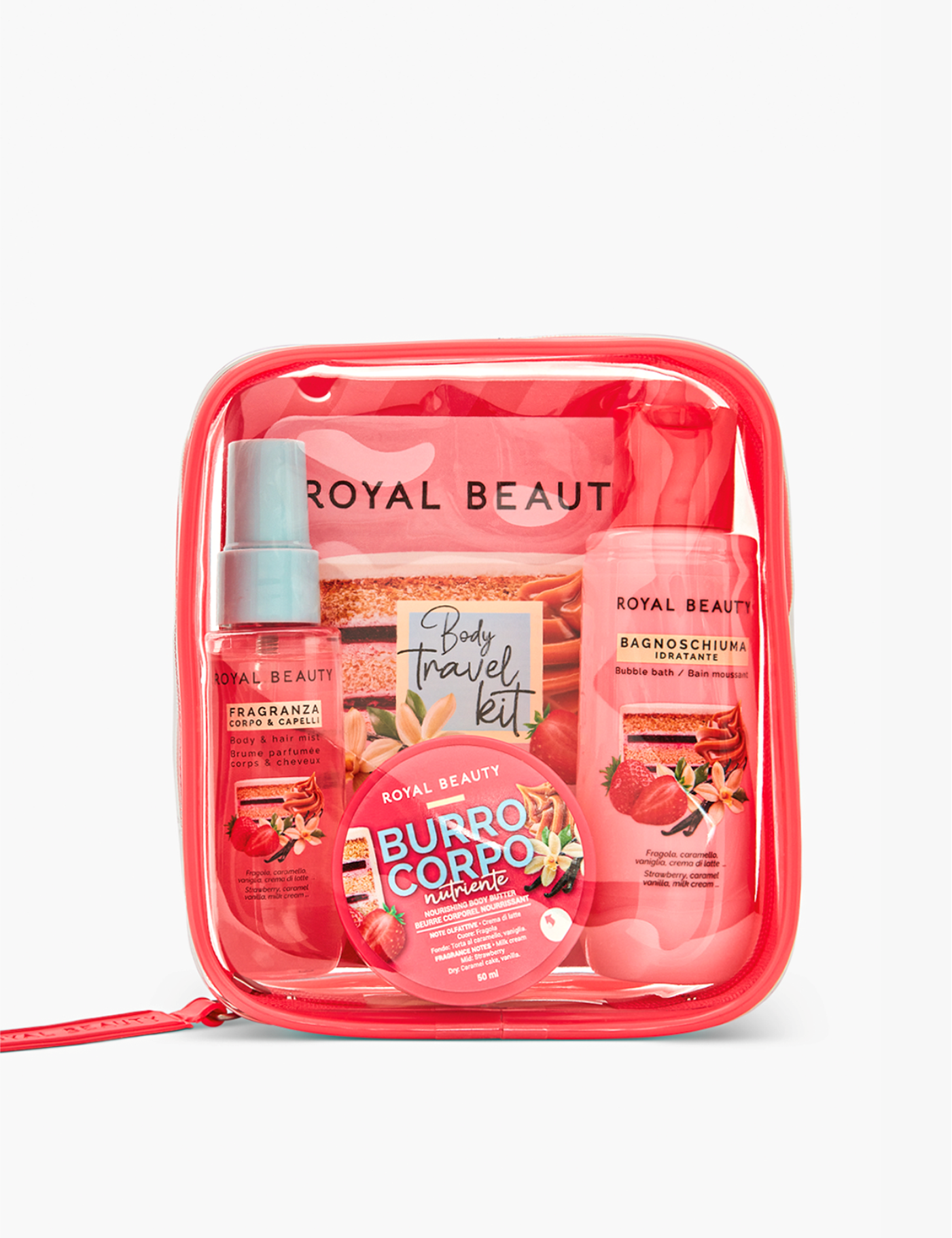 Travel Kit N°14 | Mini Body Care Cheesecake Fragola Gourmand - Creme Corpo Gourmand | ROYAL BEAUTY