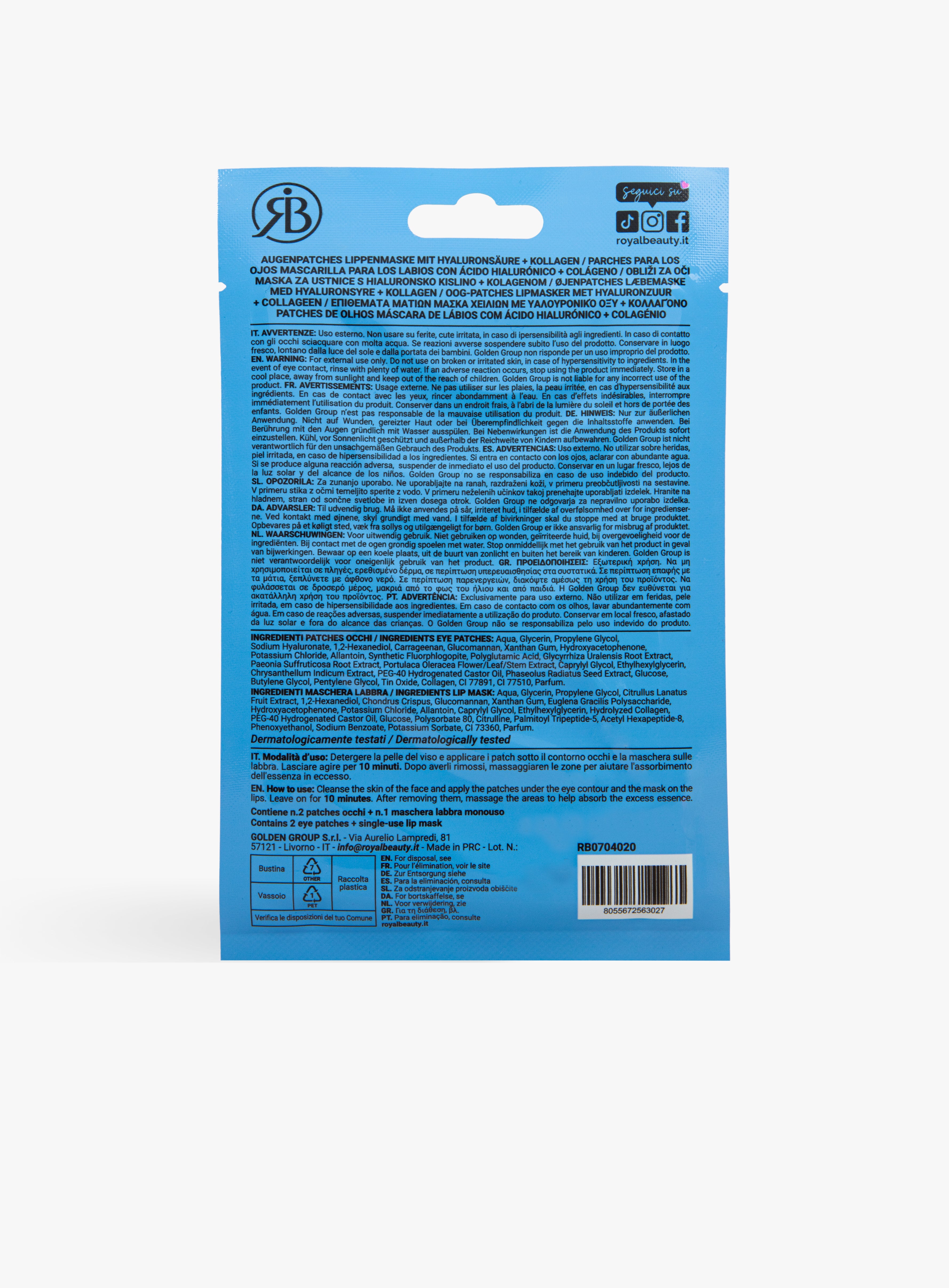 Patch Occhi + Maschera Labbra Acido Ialuronico + Collagene | Eye & Lip Patches Idratanti | Königliche Schönheit