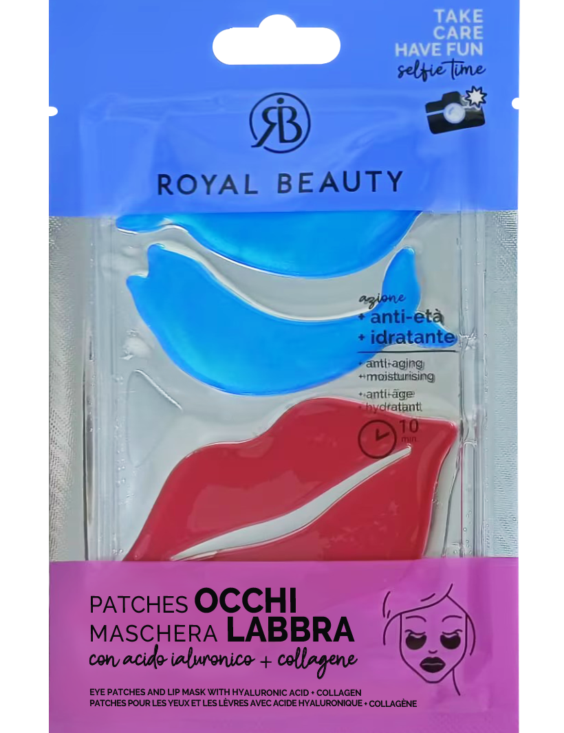 Patch Occhi + Maschera Labbra Acido Ialuronico + Collagene | Eye & Lip Patches Idratanti - Maschere Viso e Patch | ROYAL BEAUTY