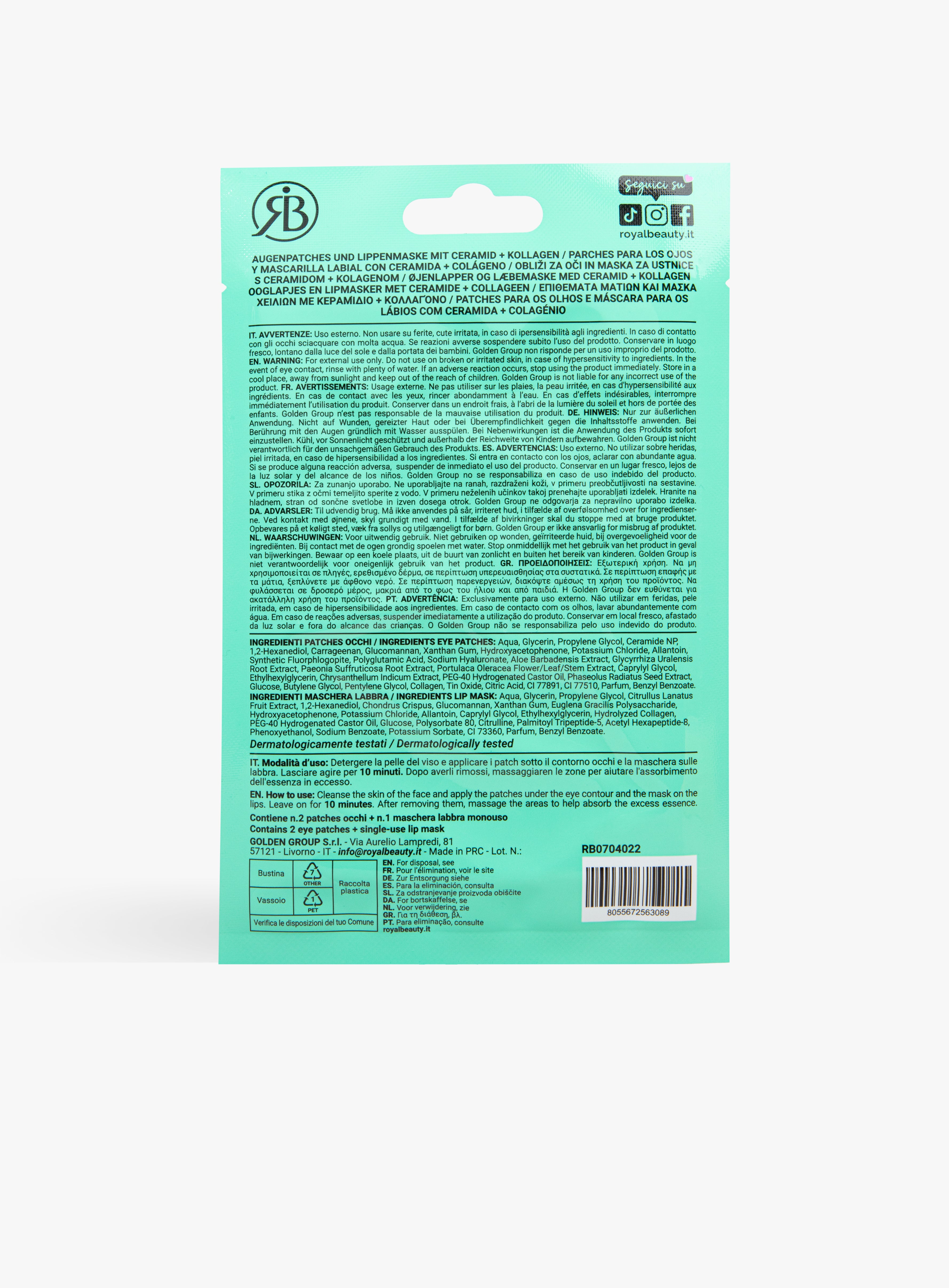Patch Occhi + Maschera Labbra Ceramide + Collagene | Eye & Lip Patches Nutrienti | Königliche Schönheit