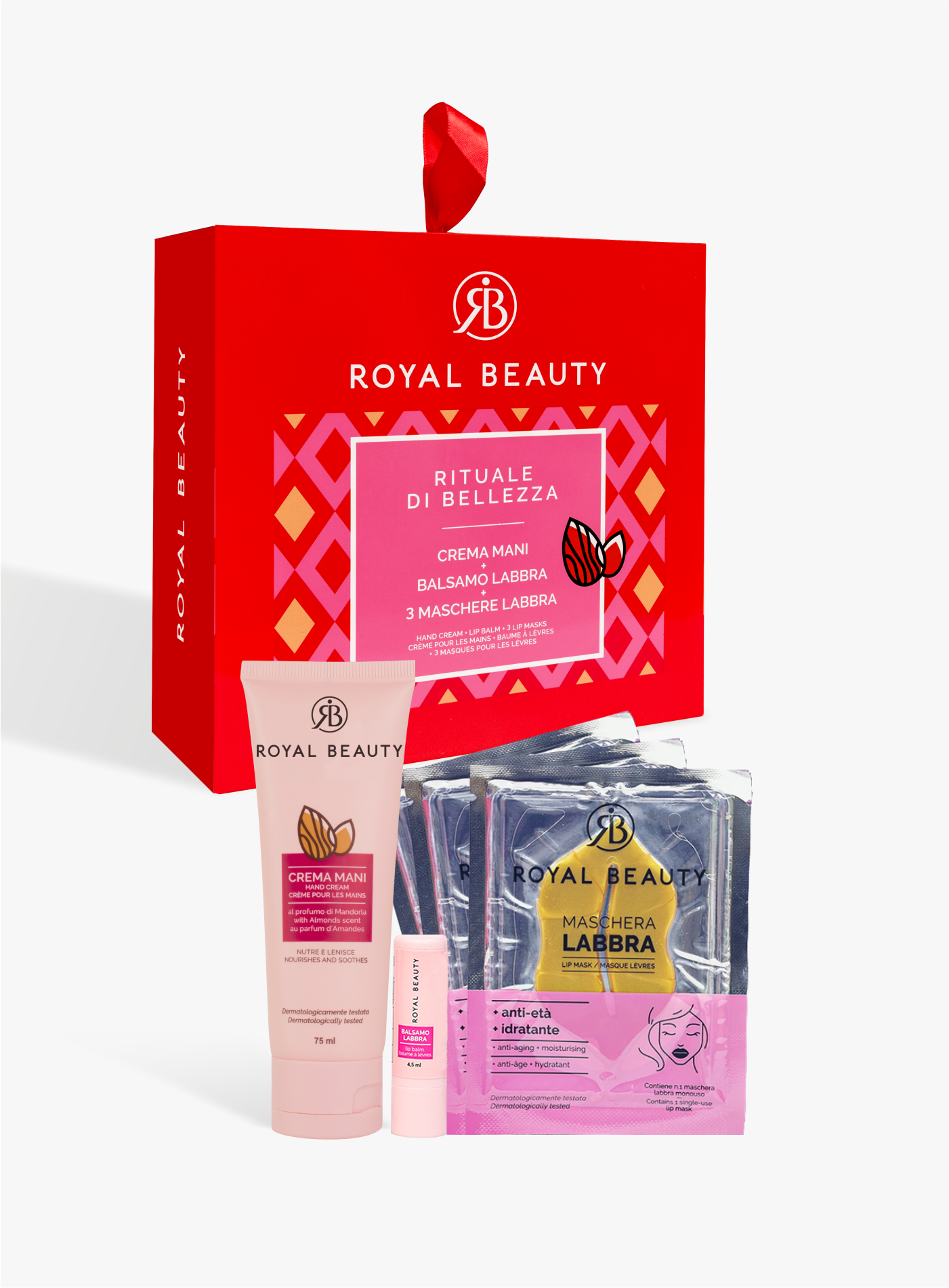 Kit Crema Mani, Balsamo Labbra e 3 Patches Labbra - Mandorla | Royal Beauty