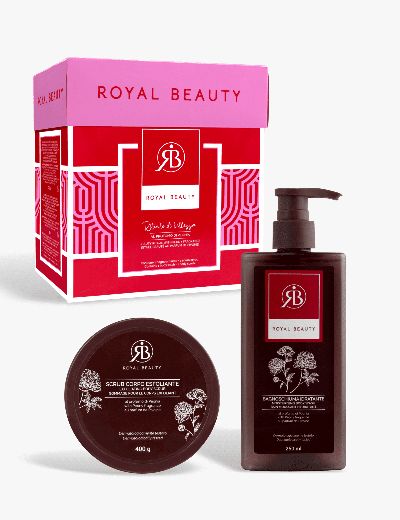 Cofanetto bagnoschiuma e scrub corpo - peonia - Prodotti per la Cura del Corpo | Royal Beauty