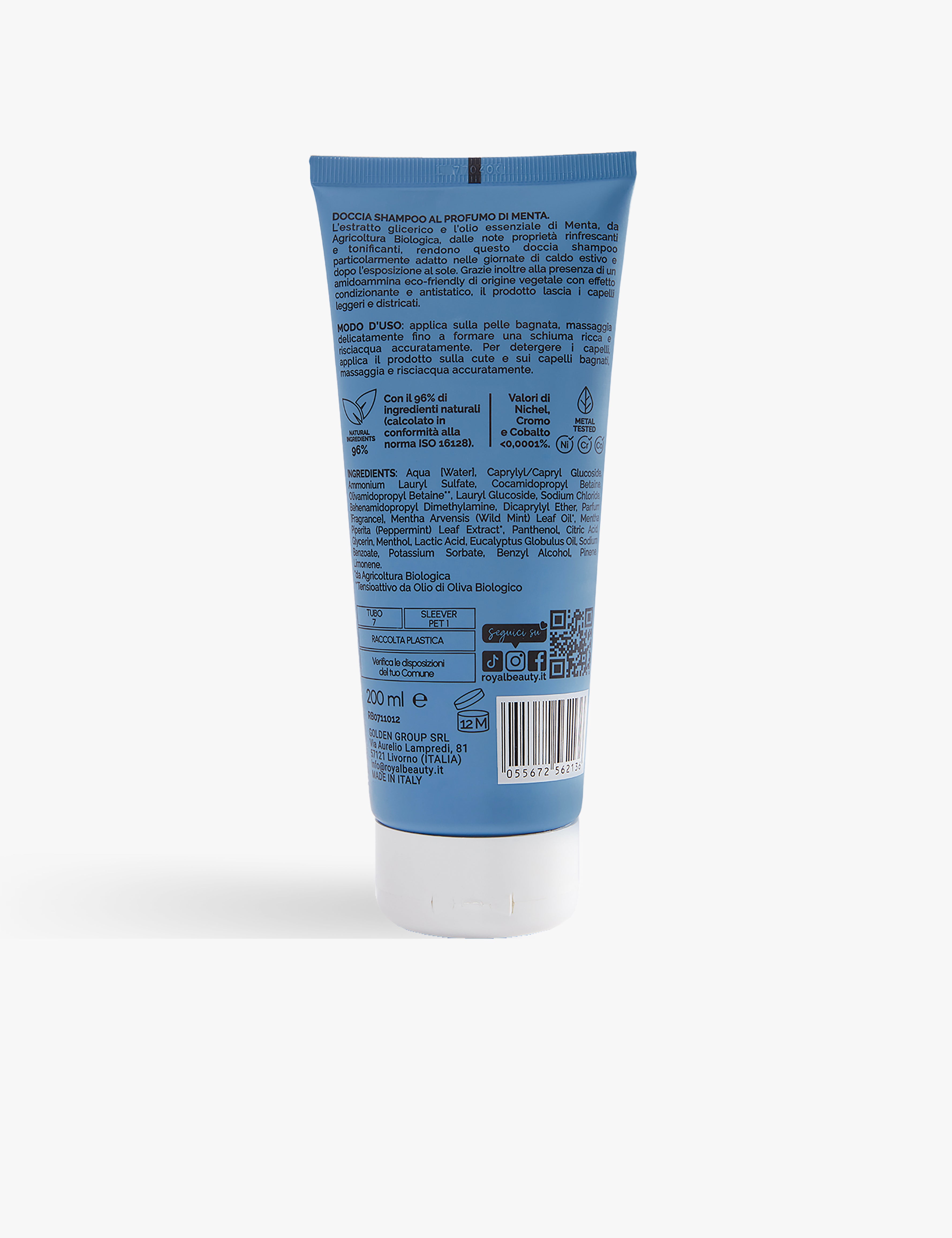 Doccia Shampoo Menta Corpo e Capelli 200 ml | Rinfrescante Doposole - Solari e Autoabbronzanti | ROYAL BEAUTY