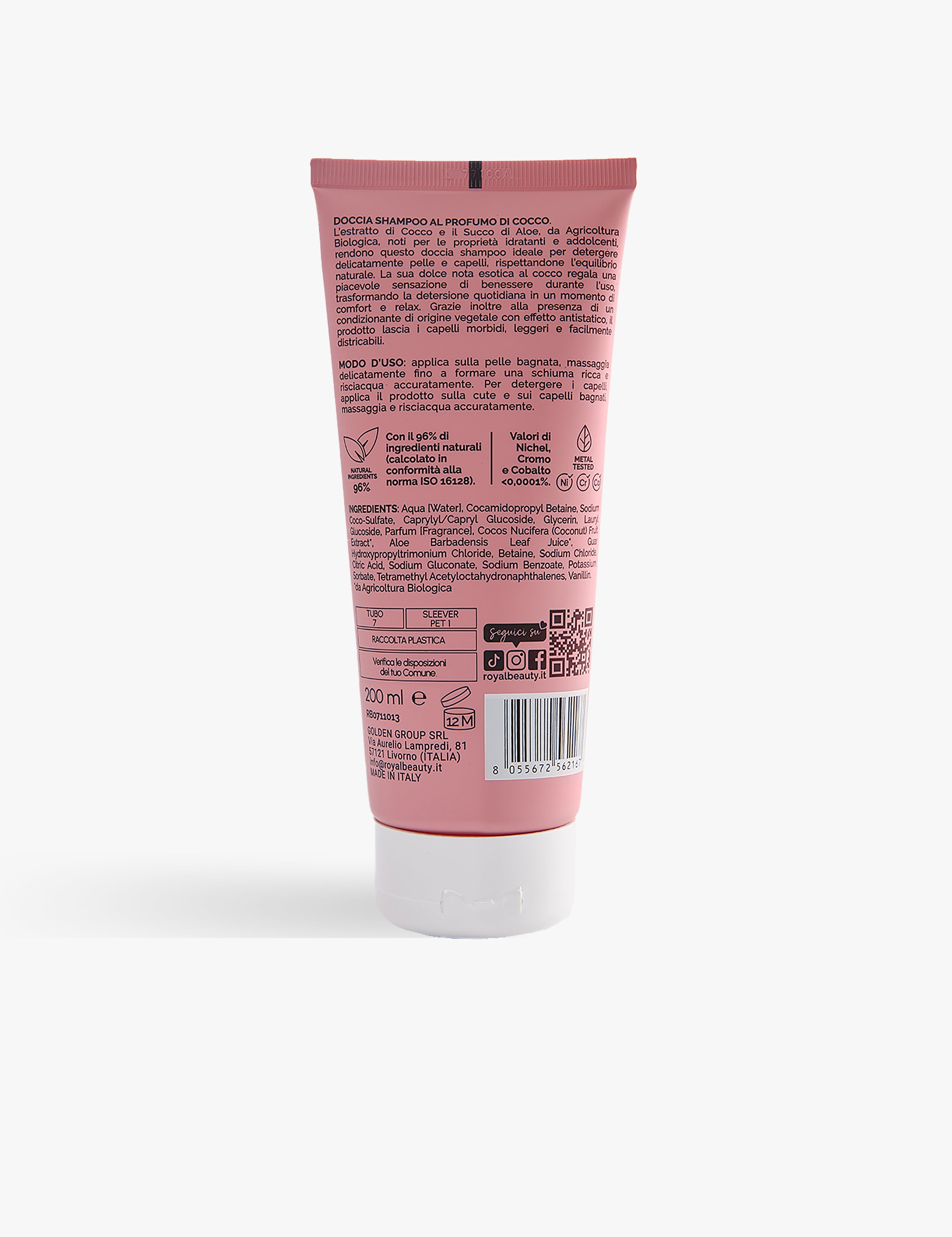 Doccia Shampoo Cocco Corpo e Capelli 200 ml | Nutriente e Delicato - Solari e Autoabbronzanti | ROYAL BEAUTY