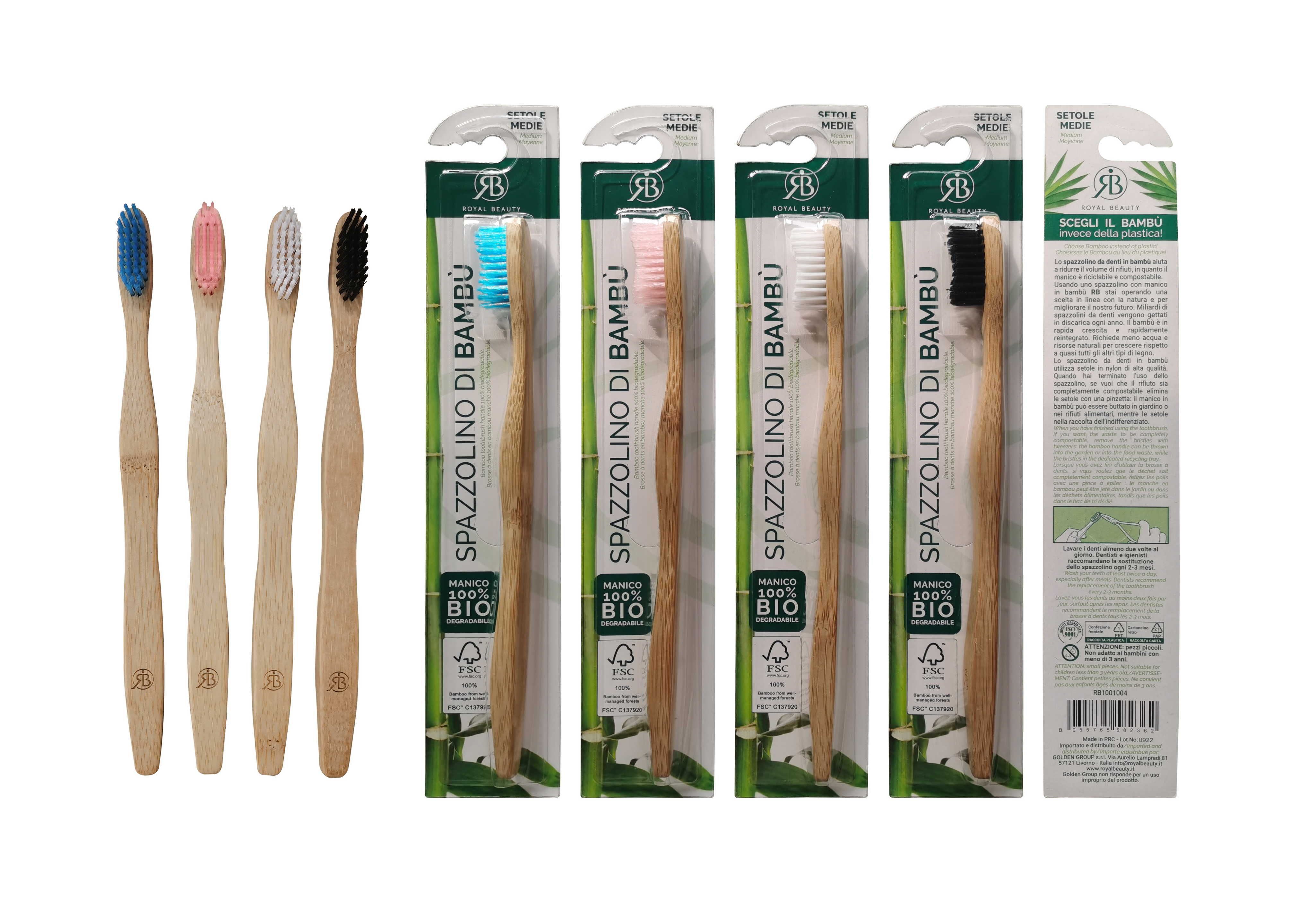 Spazzolino da denti con manico in bamboo - 1 pezzo -  | Royal Beauty
