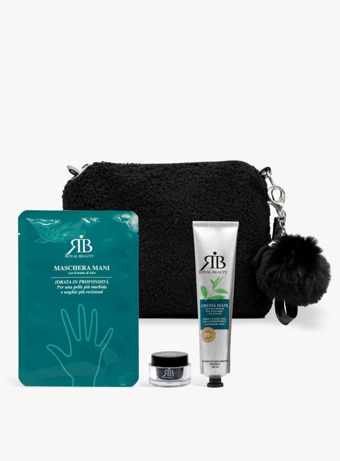 Pochette soft nera con kit mani e labbra - eucalipto e aloe