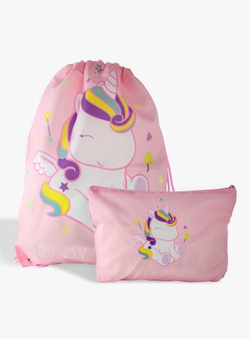 Zaino a sacca Unicorno con pochette - rosa