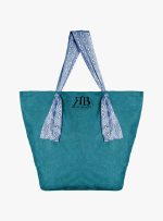 Borsa blu cristallino con manici in foulard